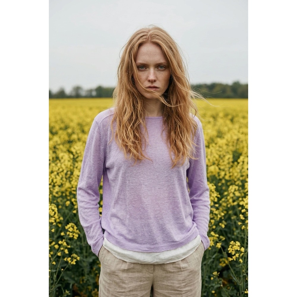 J.Jill Love Linen Purple Layered Look Top 100% Linen Long Sleeve Med Lagenlook